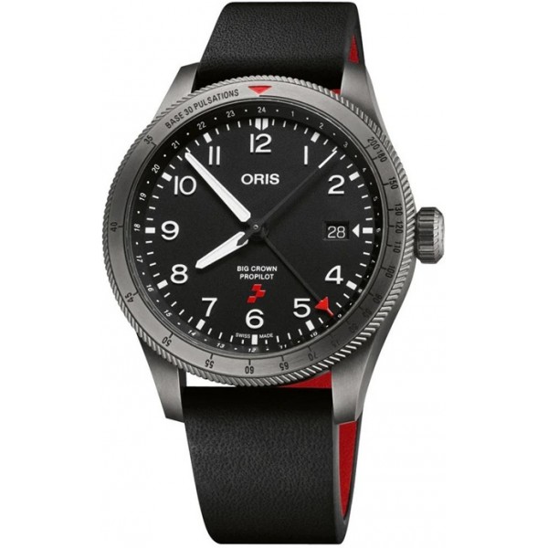 Limited Edition Oris Big Crown ProPilot GMT Rega Fleet Automatic Gray PVD Black Dial Black Leather Strap Interchangeable Red Rubber Strap Date Mens Watch 798 7773 4284 HB-ZQN-Set