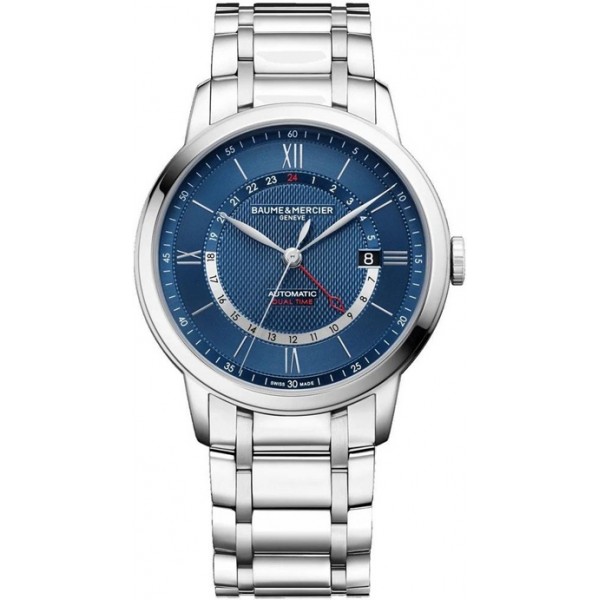 Baume and Mercier Classima Automatic GMT Stainless Steel Blue Dial Date Mens Watch M0A10483