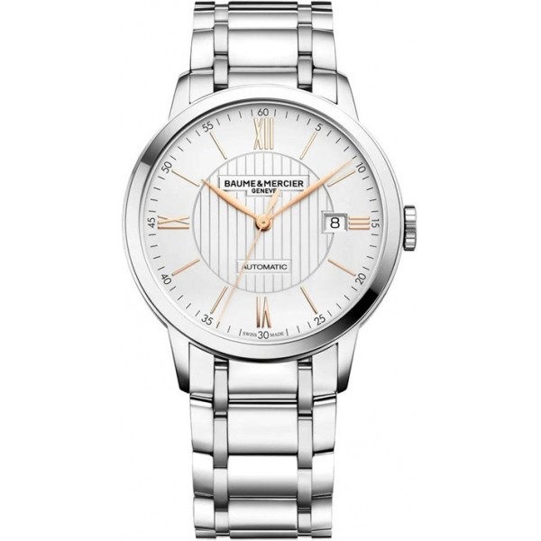 Baume and Mercier Classima Automatic Stainless Steel Silver-Tone Dial Date Mens Watch MOA10374