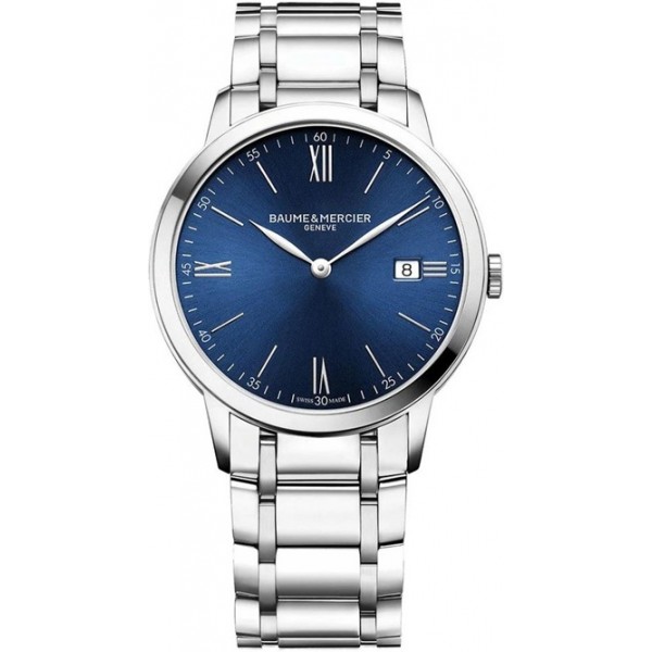 Baume and Mercier Classima Stainless Steel Blue Dial Date Quartz Mens Watch M0A10382