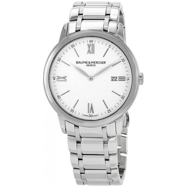 Baume and Mercier Classima Stainless Steel White Dial Date Quartz Mens Watch M0A10526