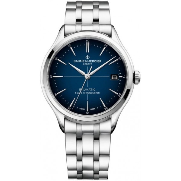 Baume and Mercier Clifton Baumatic COSC Automatic Stainless Steel Blue Dial Date Mens Watch M0A10468