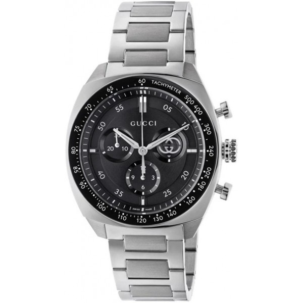 Gucci Interlocking Chronograph Stainless Steel Black Dial Quartz Mens Watch YA142316