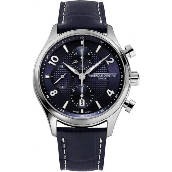 Limited Edition Frederique Constant Classics Runabout RHS Automatic Chronograph Stainless Steel Blue Dial Blue Leather Strap Date Mens Watch FC-392RMN5B6