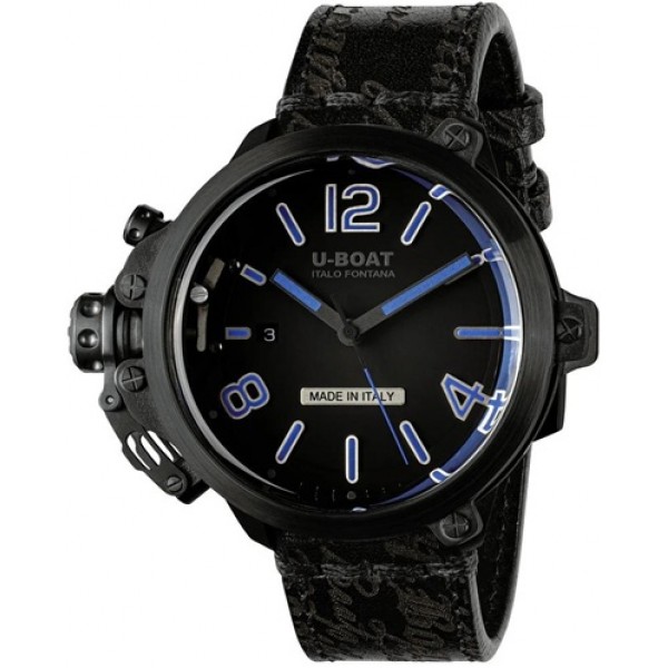 Limited Edition U-Boat Capsule Automatic Black PVD Black Dial Black Leather Strap Date Mens Watch 8806