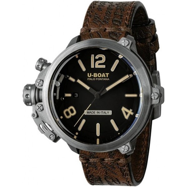 Limited Edition U-Boat Capsule Automatic Stainless Steel Black Dial Brown Leather Strap Date Mens Watch 8807