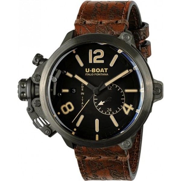 Limited Edition U-Boat Capsule Automatic Titanium Black Dial Brown Leather Strap Date Mens Watch 8805