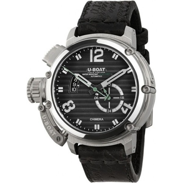 Limited Edition U-Boat Chimera Nero Automatic Stainless Steel Black Dial Black Leather Strap Date Mens Watch 9605