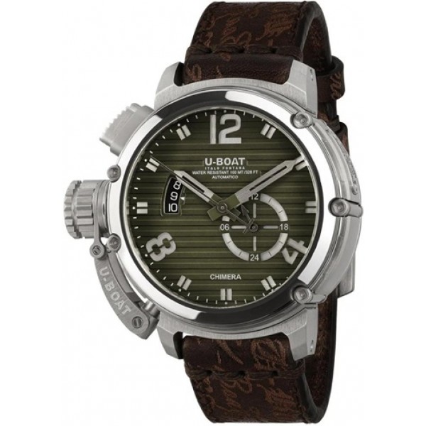 Limited Edition U-Boat Chimera Verde Automatic Stainless Steel Green Dial Brown Leather Strap Date Mens Watch 9604