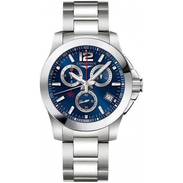 Longines Conquest Chronograph Stainless Steel Blue Dial Date Divers Quartz Mens Watch L3.700.4.96.6