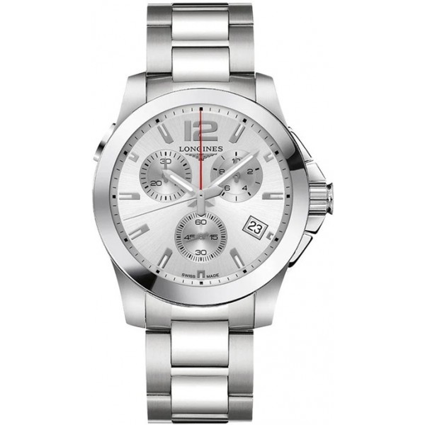 Longines Conquest Chronograph Stainless Steel Silver Dial Date Divers Quartz Mens Watch L3.702.4.76.6