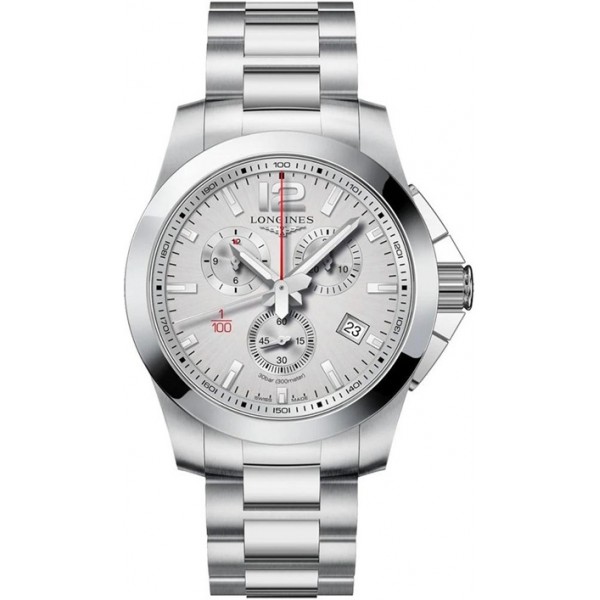 Longines Conquest Chronograph Stainless Steel Silver-Tone Dial Date Quartz Divers Mens Watch L3.800.4.76.6