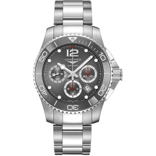 Longines HydroConquest Automatic Chronograph Stainless Steel Gray Dial Date Divers Mens Watch L3.883.4.76.6