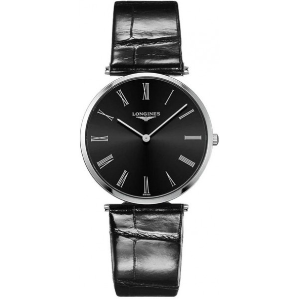 Longines La Grand Classique Stainless Steel Black Dial Black Leather Strap Quartz Unisex Watch L4.755.4.51.2