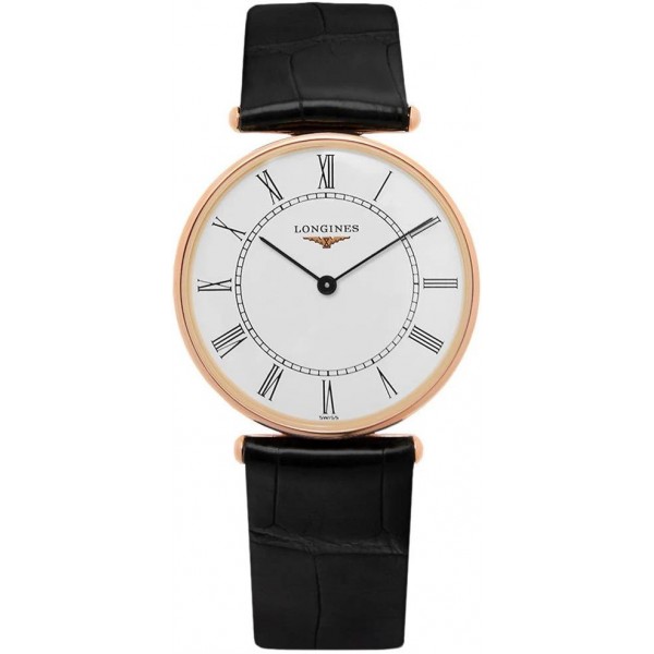 Longines La Grande Classique Agassiz 18K Rose Gold White Dial Black Leather Strap Quartz Unisex Watch L4.691.8.11.0