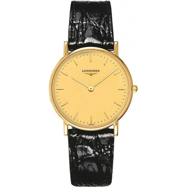 Longines Presence 18kt Solid Gold Black Leather Gold Dial Luxury Mens Watch L4.743.6.39.2