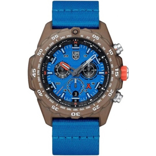 Luminox Bear Grylls Survival ECO Master Chronograph Blue Dial Blue Textile Strap Date Divers Quartz Mens Watch XB.3743.ECO