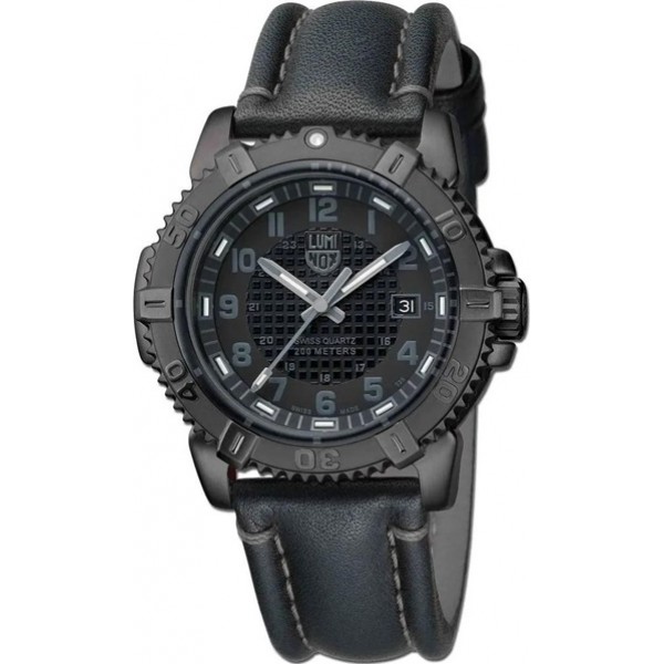 Luminox Modern Mariner Black PVD Black Dial Black Leather Strap Date Divers Quartz Mens Watch XS.6251.BO