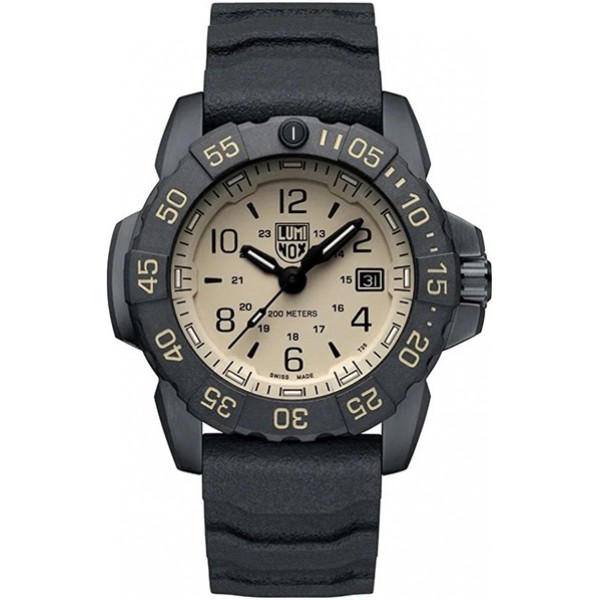 Luminox Navy SEAL Black Stainless Steel Black Rubber Strap Sand Dial Date Divers Quartz Interchangeable NATO Strap Mens Watch XS.3251.CBNSF.SET