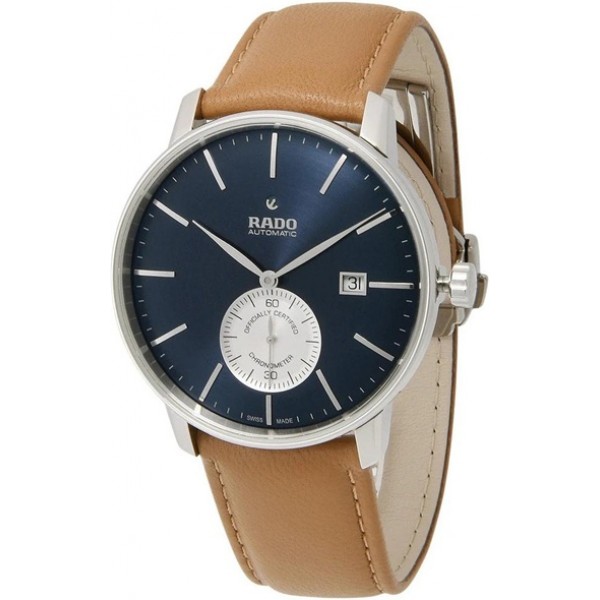 Rado Coupole Classic Automatic COSC Stainless Steel Blue Dial Tan Leather Strap Date Mens Watch R22880205