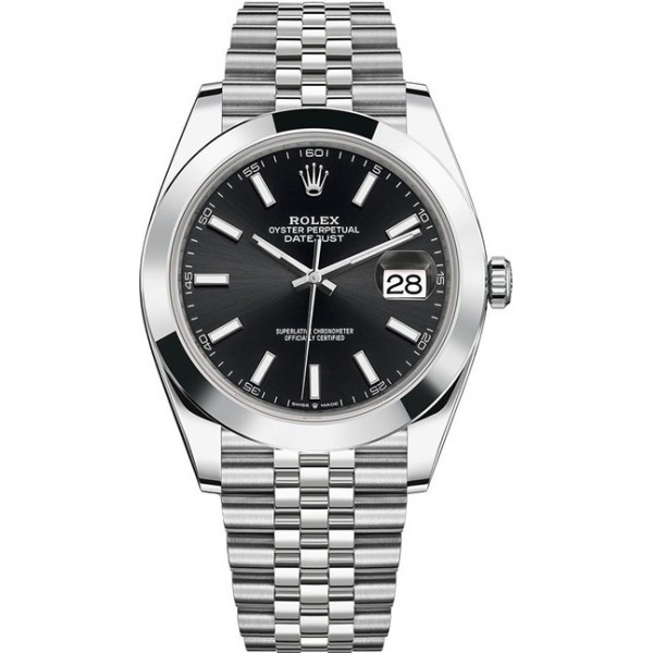 Rolex Datejust 41mm Stainless Steel Black Index Jubilee Mens Watch