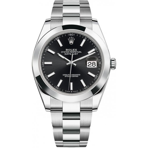 Rolex Datejust 41mm Stainless Steel Black Index Oyster Mens Watch