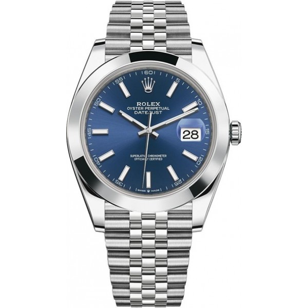 Rolex Datejust 41mm Stainless Steel Blue Index Jubilee Mens Watch