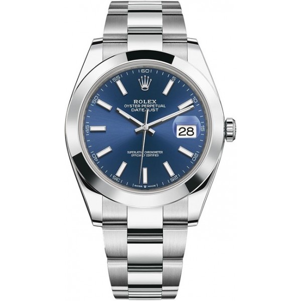 Rolex Datejust 41mm Stainless Steel Blue Index Oyster Mens Watch