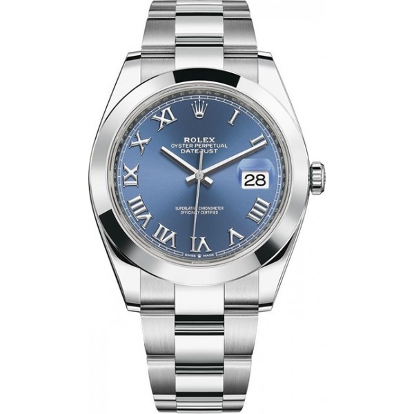 Rolex Datejust 41mm Stainless Steel Blue Roman Oyster Mens Watch