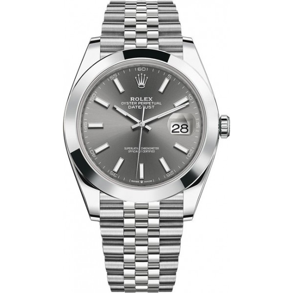 Rolex Datejust 41mm Stainless Steel Dark Rhodium Index Jubilee Mens Watch