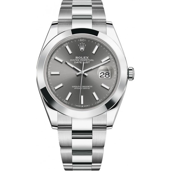 Rolex Datejust 41mm Stainless Steel Dark Rhodium Index Oyster Mens Watch