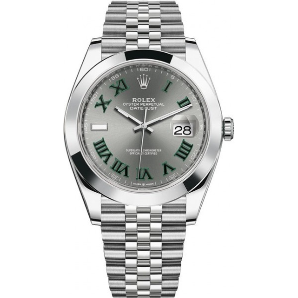 Rolex Datejust 41mm Stainless Steel Slate Roman Jubilee Wimbledon Mens Watch