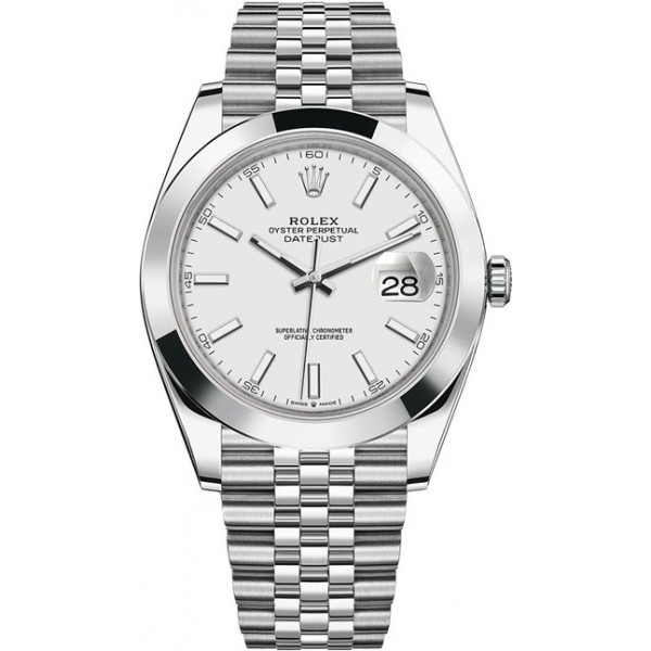 Rolex Datejust 41mm Stainless Steel White Index Jubilee Mens Watch