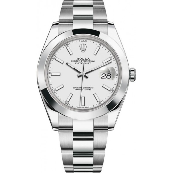 Rolex Datejust 41mm Stainless Steel White Index Oyster Mens Watch