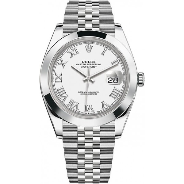 Rolex Datejust 41mm Stainless Steel White Roman Jubilee Mens Watch