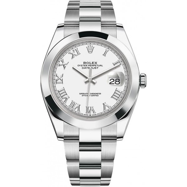 Rolex Datejust 41mm Stainless Steel White Roman Oyster Mens Watch