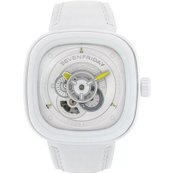 SEVENFRIDAY P-Series Caipi Automatic White Ceramic White Leather Strap Mens Watch P1C/04