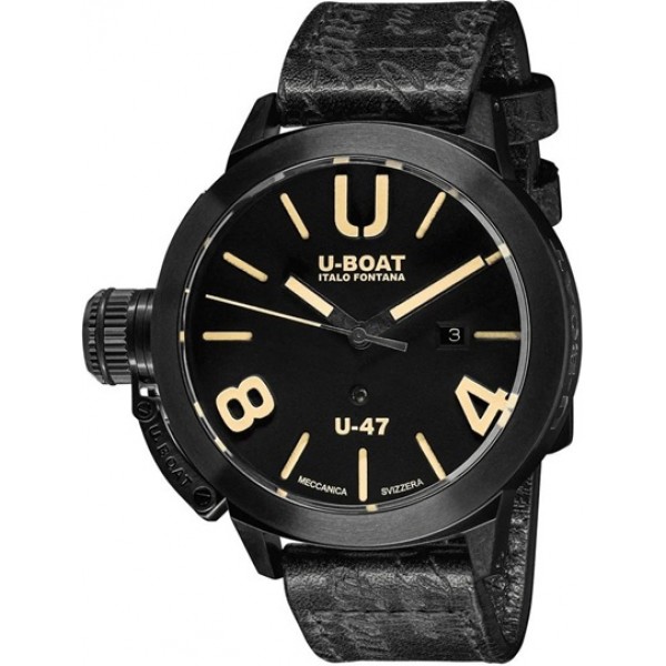 U-Boat Classico U-47 AB1 Automatic Black PVD Black Dial Black Leather Strap Date Mens Watch 9160