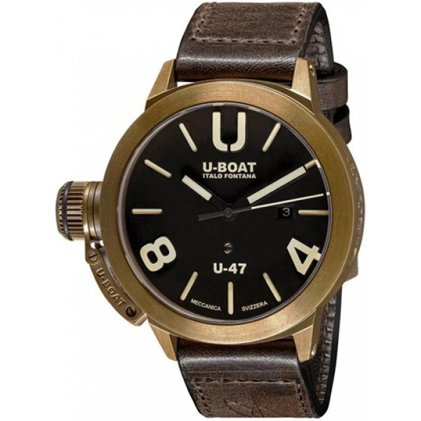 U-Boat Classico U-47 Automatic Bronze Black Dial Brown Leather Strap Date Mens Watch 7797