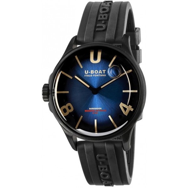 U-Boat Darkmoon Black PVD Blue Dial Black Rubber Strap Quartz Mens Watch 9020