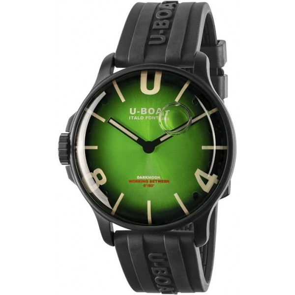 U-Boat Darkmoon Black PVD Green Dial Black Rubber Strap Quartz Mens Watch 8698