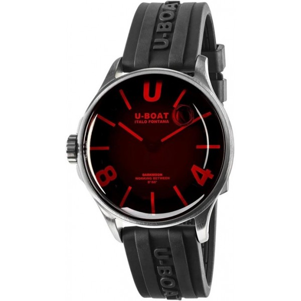 U-Boat Darkmoon Stainless Steel Black Dial Black Rubber Strap Quartz Mens Watch 9305