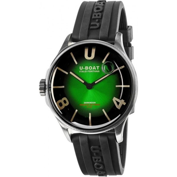 U-Boat Darkmoon Stainless Steel Green Dial Black Rubber Strap Quartz Mens Watch 9502