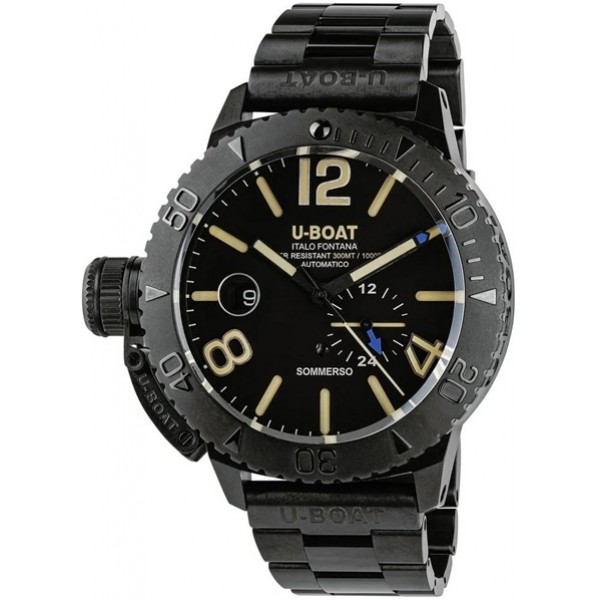 U-Boat Sommerso Automatic Black DLC Steel Black Dial Date Divers Mens Watch 9015/MT