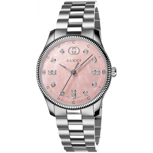 Gucci G-Timeless Stainless Steel Pink Mother-of-Pearl Dial Diamonds Quartz Womens Watch YA1265062