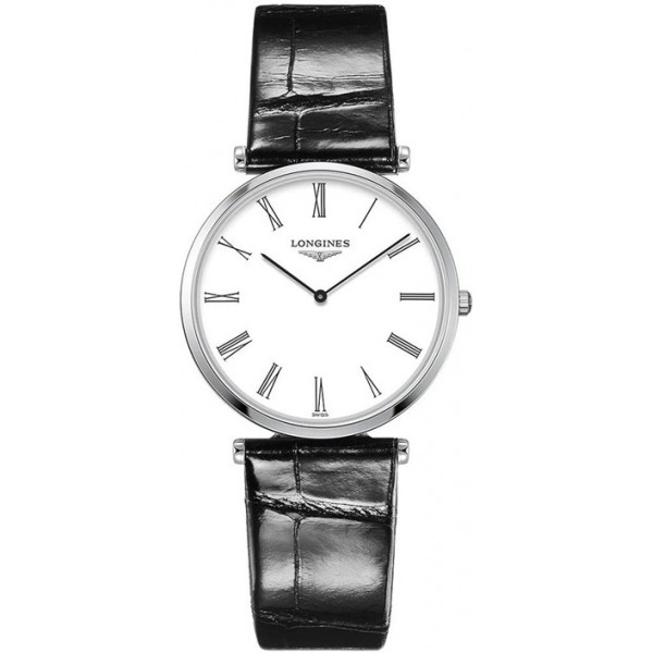 Longines La Grande Classique Stainless Steel White Dial Black Leather Strap Quartz Womens Watch L4.709.4.21.2