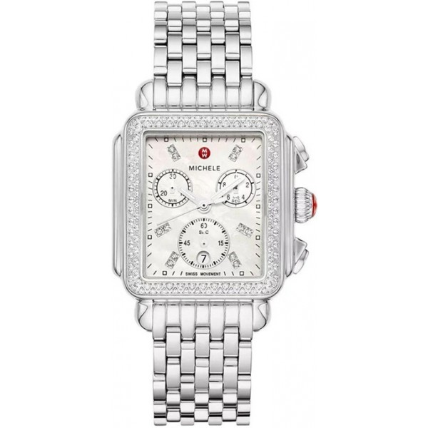 Michele Deco Chronograph Stainless Steel Diamonds Mother-of-Pearl Dial Date Womens Watch MWW06A000775