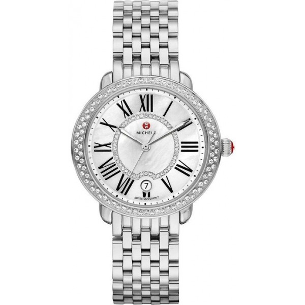 Michele Serein Stainless Steel Diamond Mother-Of-Pearl Dial Date Quartz Womens Watch MWW21B000030