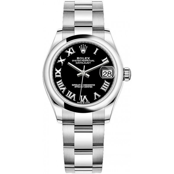 Rolex Datejust 31mm Stainless Steel Black Roman Oyster Ladies Watch